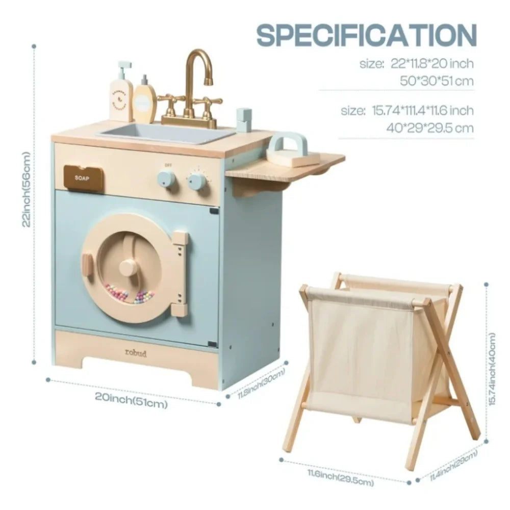 Blue Wooden Washer Playset with Iron & Sink