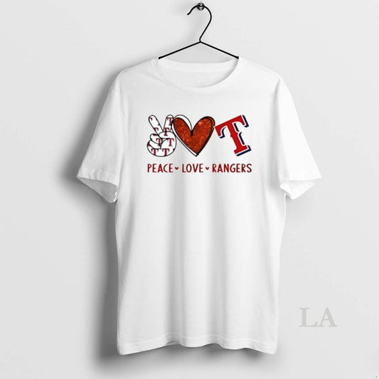 Original Peace Love Rangers Texas Baseball Hand Heart Graphics Unisex T-shirt, Sweatshirt, Hoodie, Long Sleeve Tee