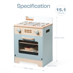 Blue Wooden Toy Oven with Pizza & Cupcakes